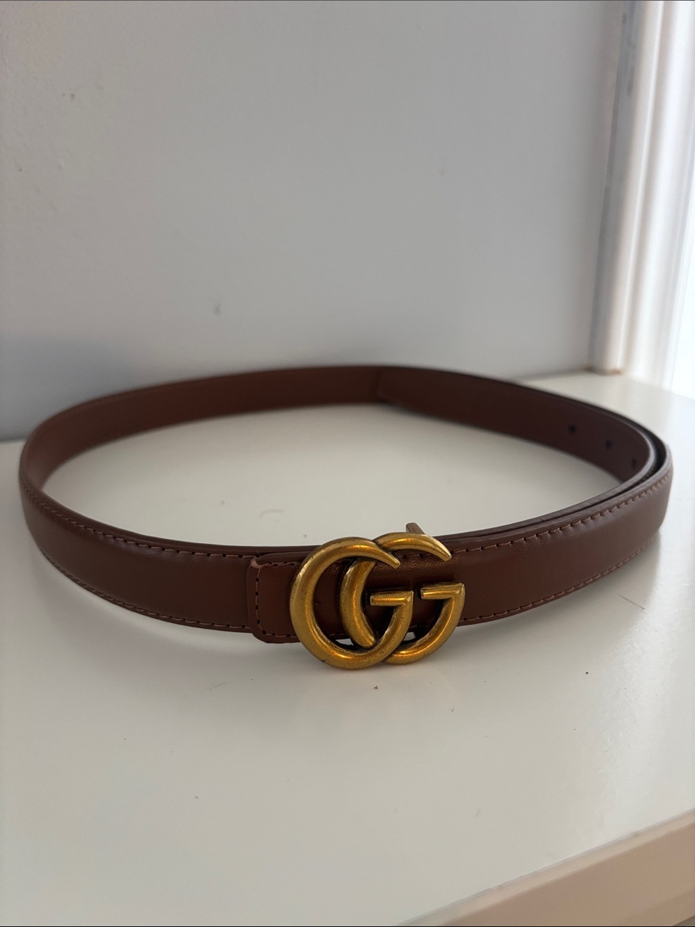 Inspired Brown non Leather Belt with Double G Gold Buckle
